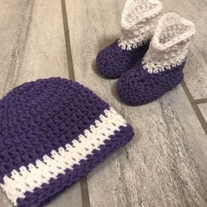 0/6M Purple/White Baby Girls Cowboy Hat/Boot Set